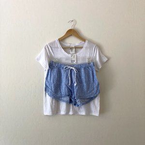 H&M White & Light Blue Stripes and Stars Pajama Top and Shorts, S